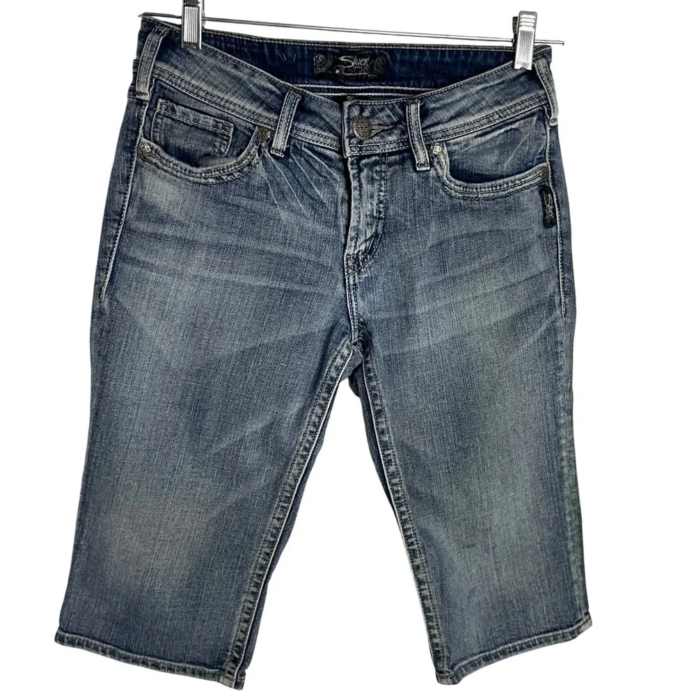 Silver Jeans Co Suki‎ Bermuda Denim Shorts Medium Wash Blue W27 Mid Rise